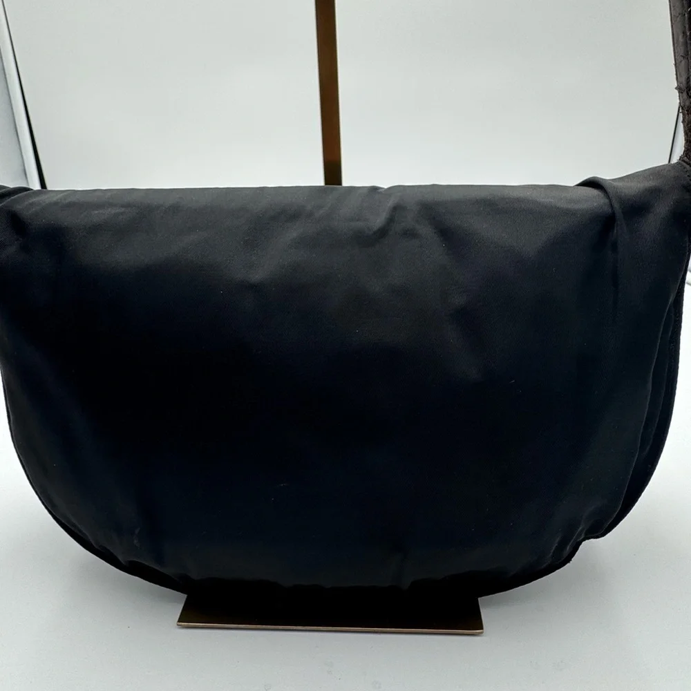 Prada Vintage Leather & Canvas Shoulder Crossbody Bag Black n Brown
